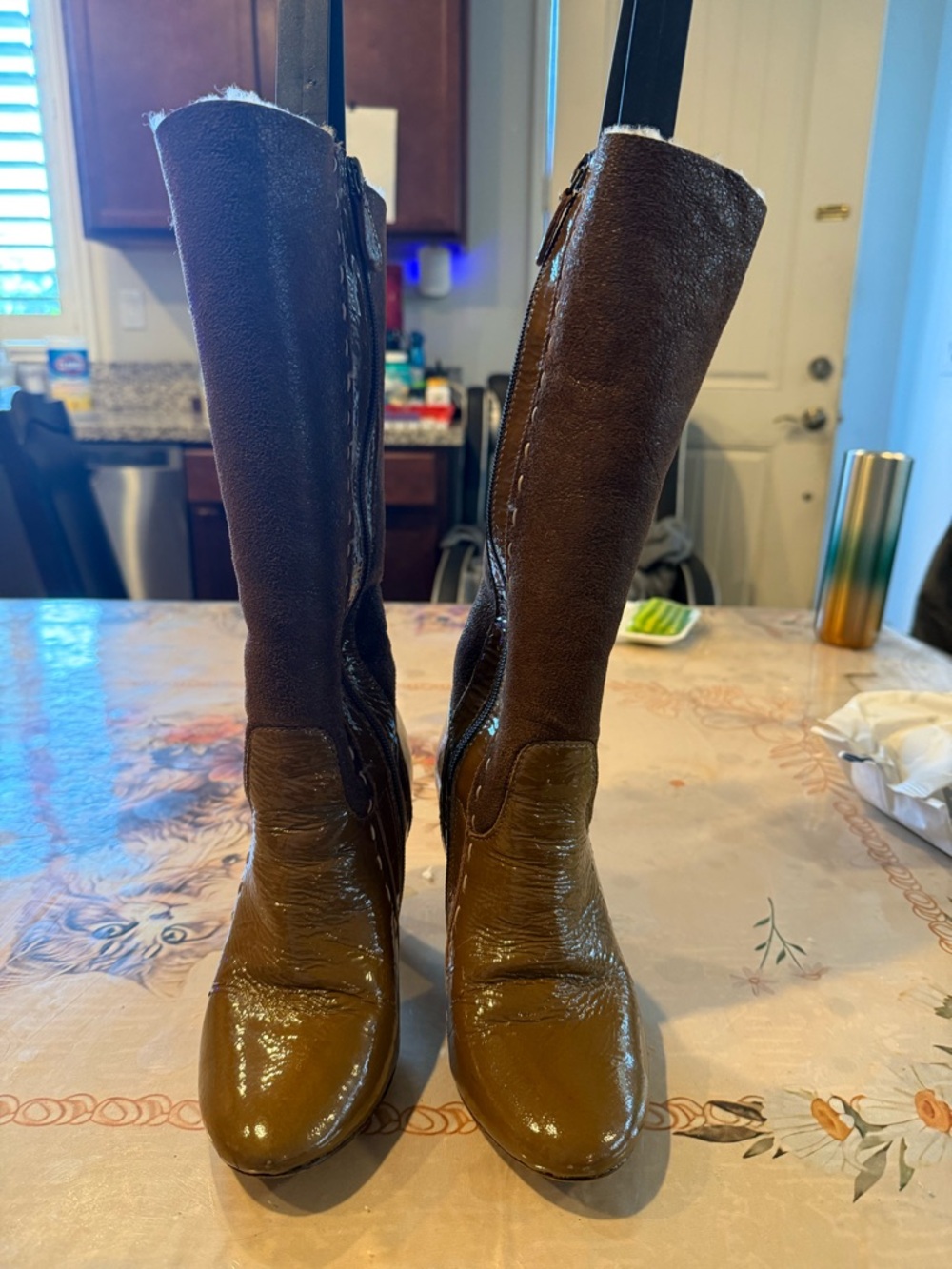 True Religion Two-Tone Brown Knee-High Heeled Boots